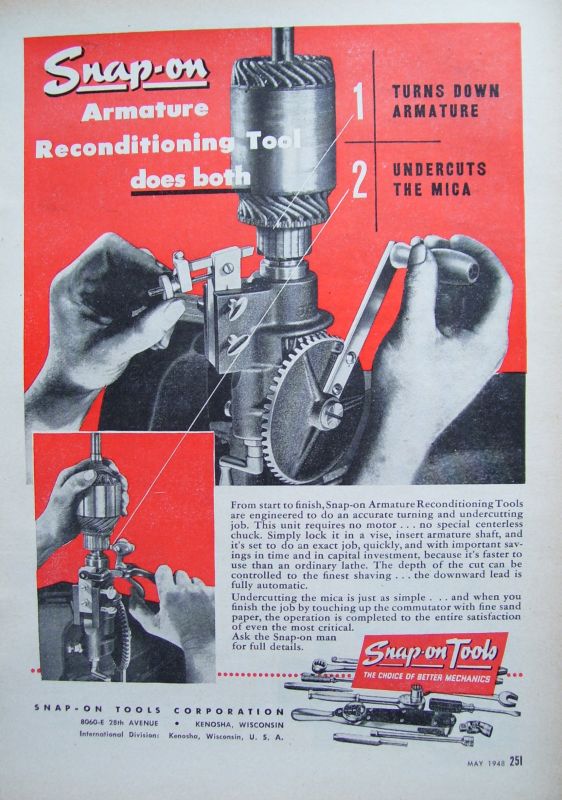 1948 Ad SNAPON TOOLS * ARMATURE RECONDITIONING TOOL * Kenosha WI eBay