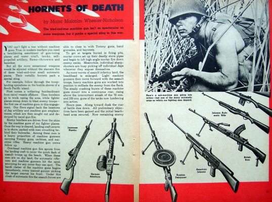 WW2 WEAPONS MACHINE GUN CARBINES RIFLES 1944 ARTICLE  