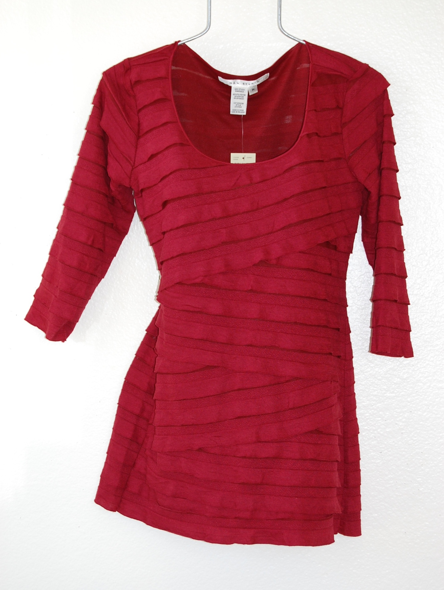 78 Max Studio Large 12 14 Garnet Ruffle Layer Long Tunic Blouse Shirt 